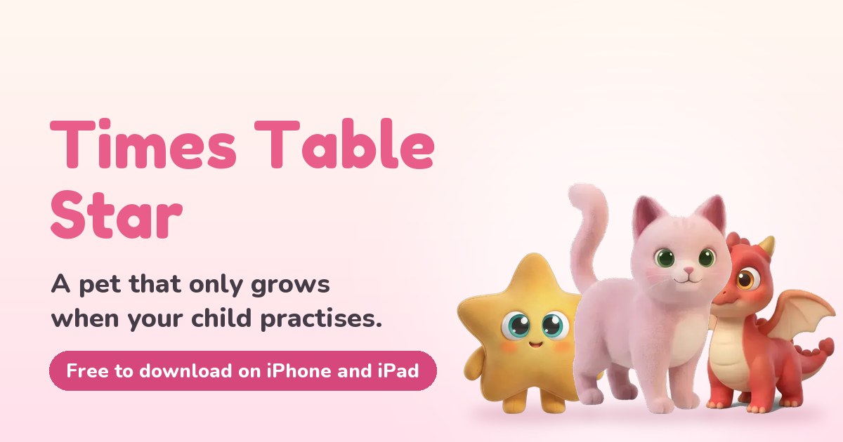 Times Table Star share image with Stella, Mochi and Ember